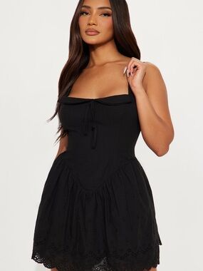 Fashion Nova Black Eyelet Tie-Front Mini Dress ( NWT )
